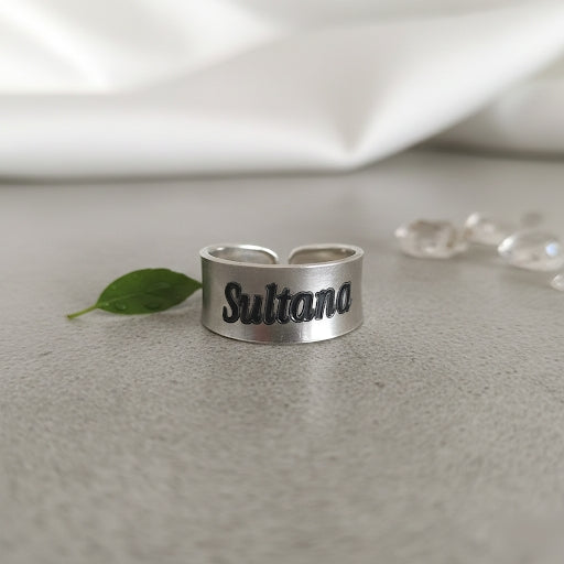 خاتم فضة عيار 925 أصلي مُصمَّم خصيصًا بنقش اسمك - SR-EN-U-06