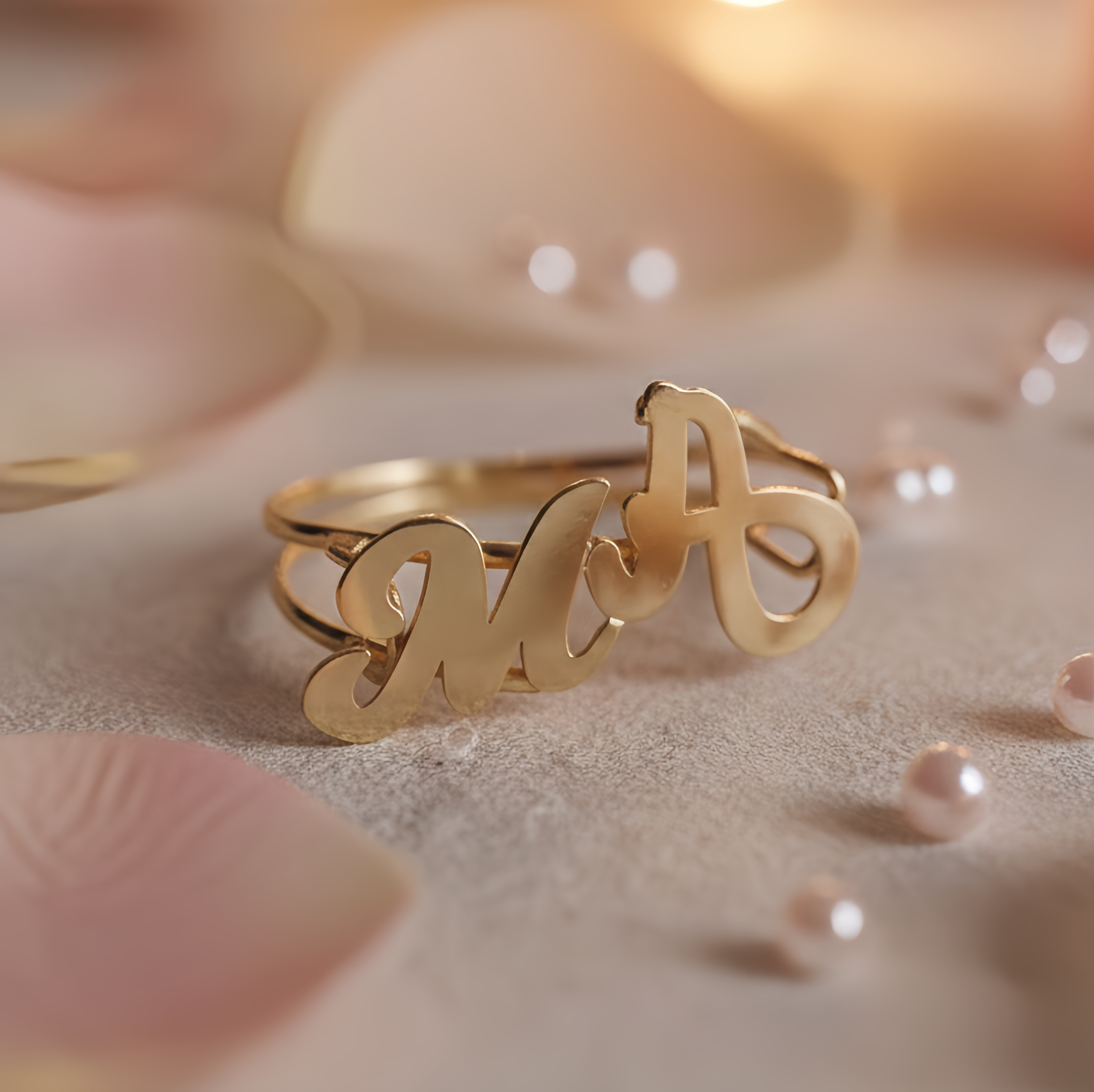 خاتم ذهب عيار 21 بتصميم مخصّص ونقش الاسم  -  GR-E2A-12